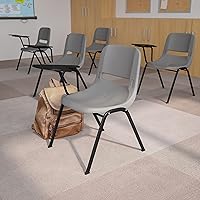 Vista 11 de EMMA + OLIVER Silla ergonómica blanca con tableta abatible para diestros, escritorio con brazo para tableta