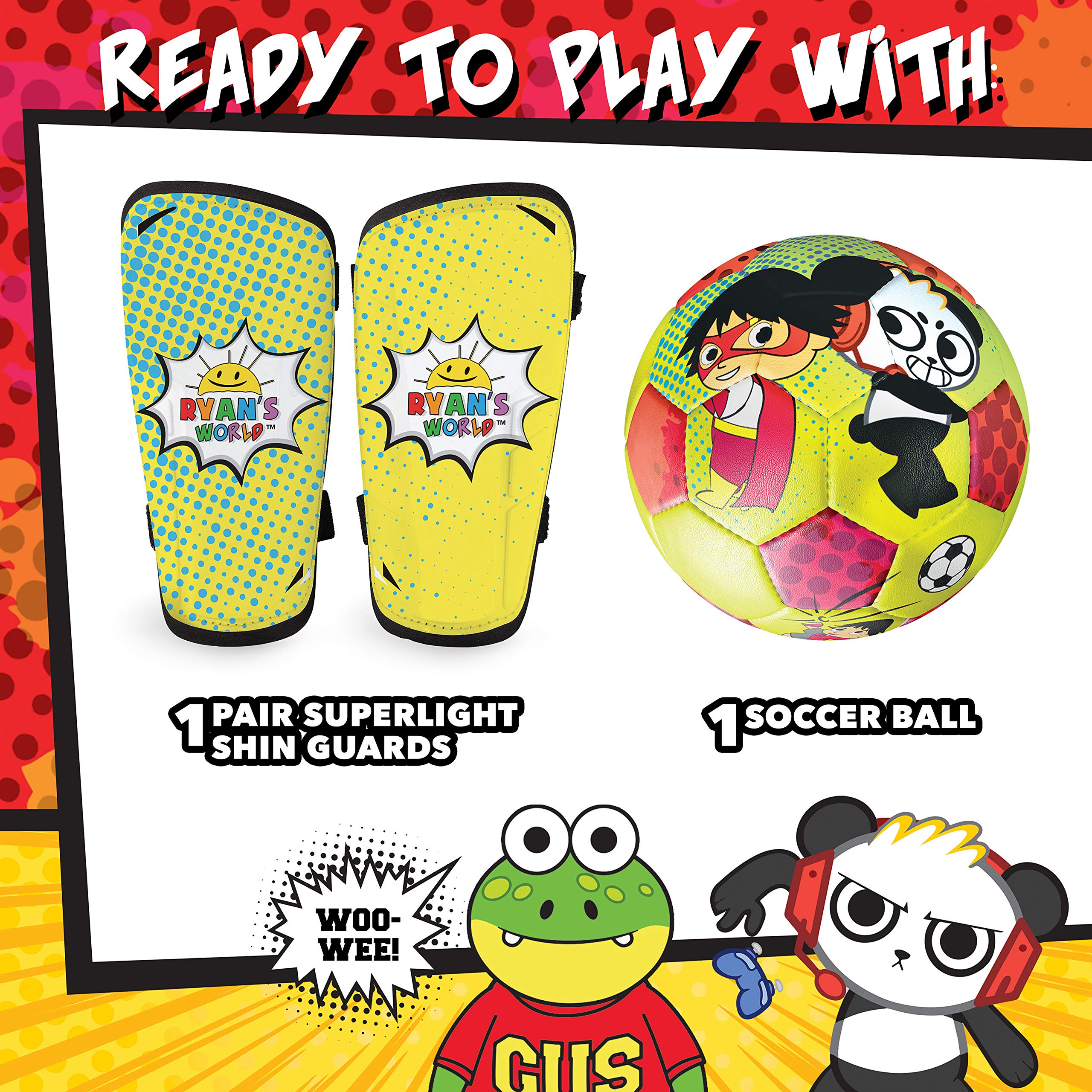 Franklin Sports Ryan's World Kids Soccer Set - Soccer Ball and Youth Shin Guard Set - Perfect Soccer Starter Set for Kids, Blue