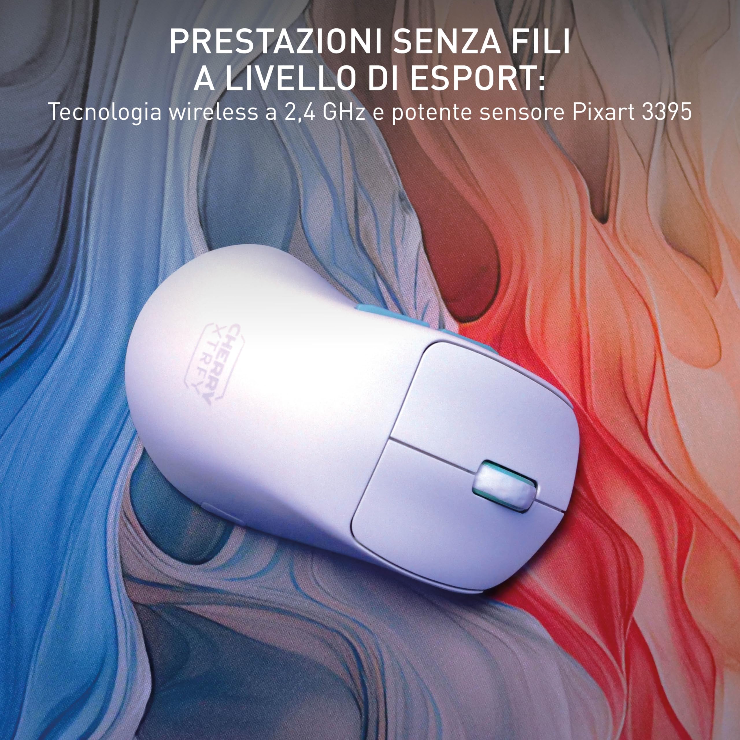 CHERRY XTRFY M64 WIRELESS Mouse da Gioco Ultraleggero senza Filo, Radio a 2,4 GHz, Ottimizzato per esports, Forma Ergonomica con Parte Anteriore Piatta, Bianco