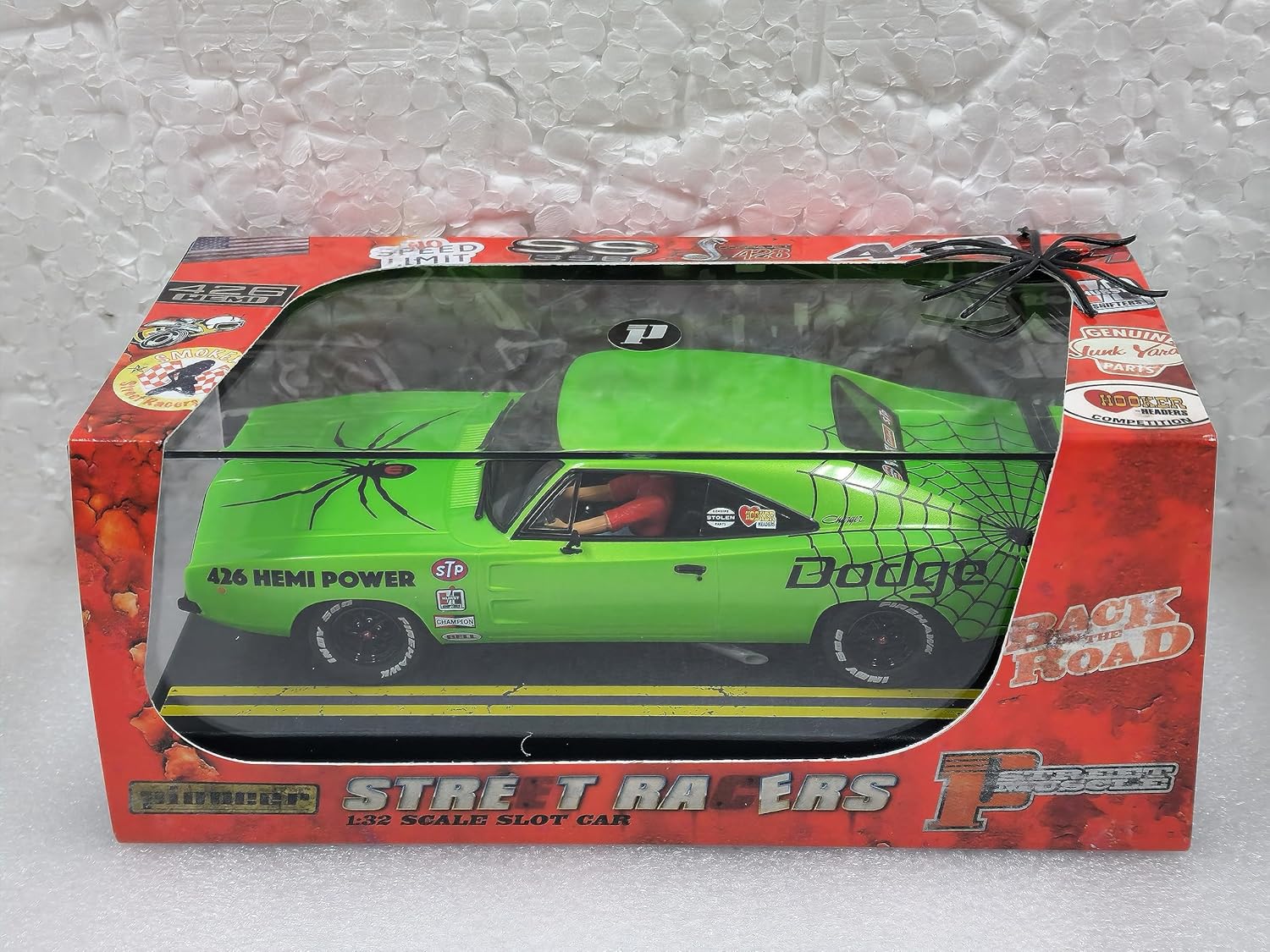 Pioneer Street Muscle P144 Dodge Charger R/T Hemi 426 'Black Widow' Street Racers, Green 1:32 Slot Car