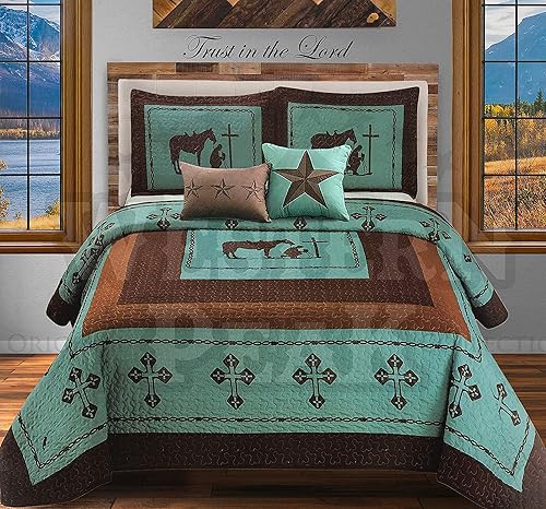 Funda de edredón Peak, juego de 5 fundas de edredón de alambre de púas, diseño de cruz de Texas, tamaño grande, con fundas para almohada