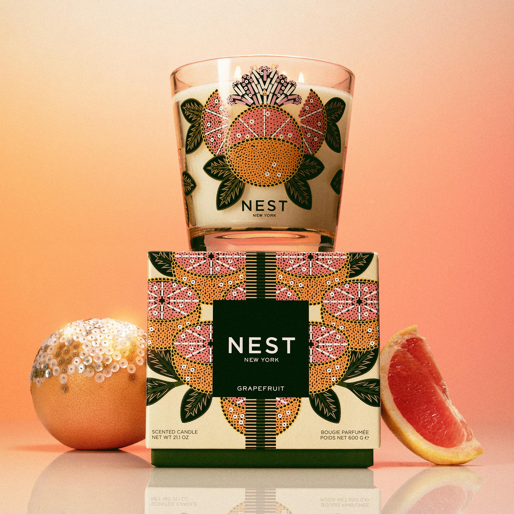 NEST New York Vela perfumada decorativa de 3 mechas, pomelo, 601 g