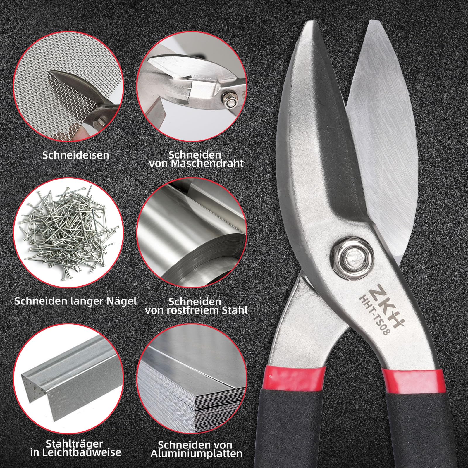 Forbici per lamiera dritte 250 mm ZKH utensili per taglio lamiera alluminio pelle rame plastica