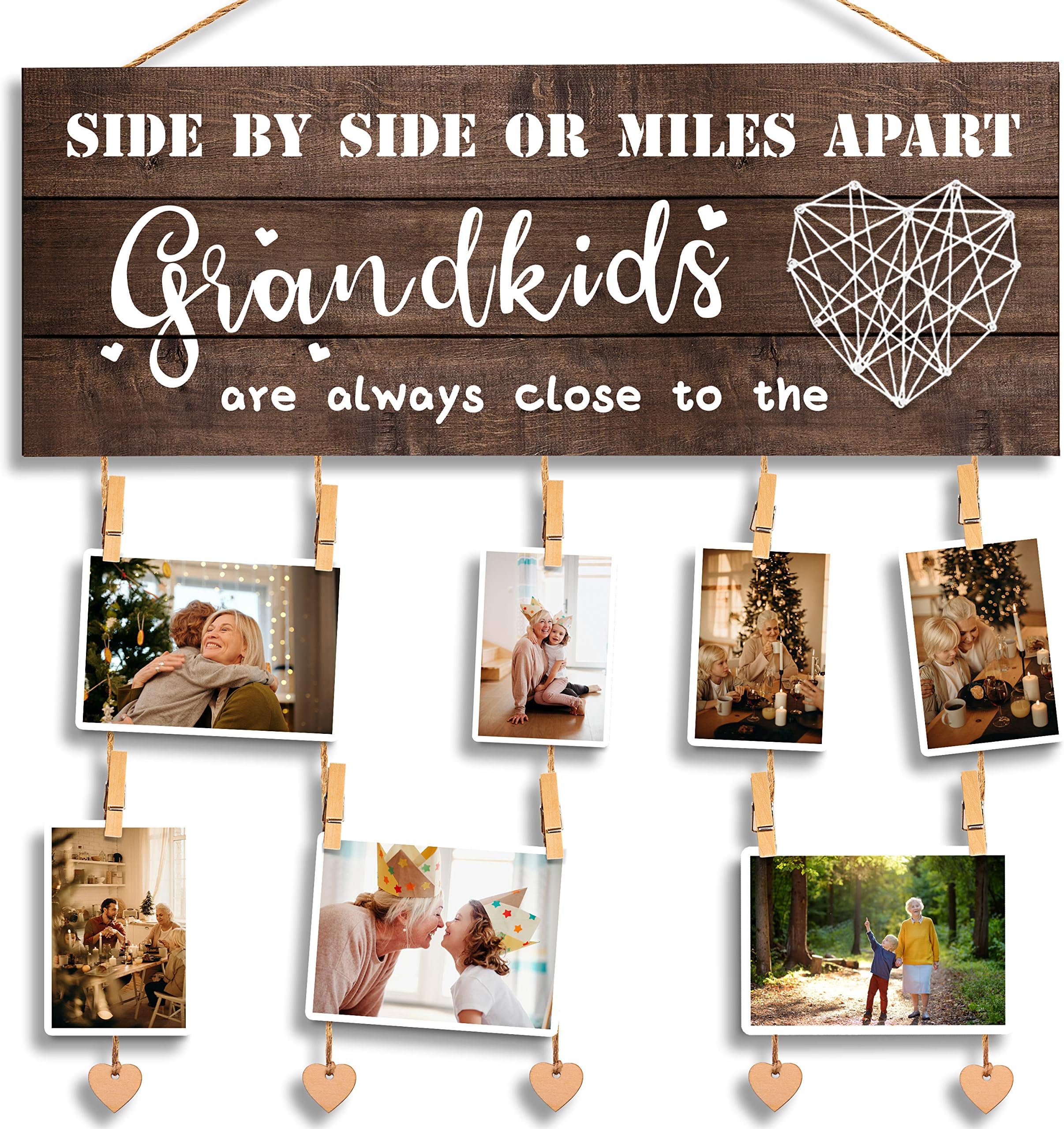 GEMTEND Grandma Gifts Nana Photo Holder, Gifts for Grandmother Present from Granddaughter and Grandson, Clips and Twine for Photo Hanging, Grandkids Photo Frame for The Best Grammy Ever Gift