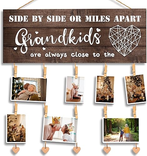 Regalos para abuela, soporte para fotos de abuela, regalos para abuela, regalo para abuela de nieta y nieto, clips y cordel para colgar fotos, marco