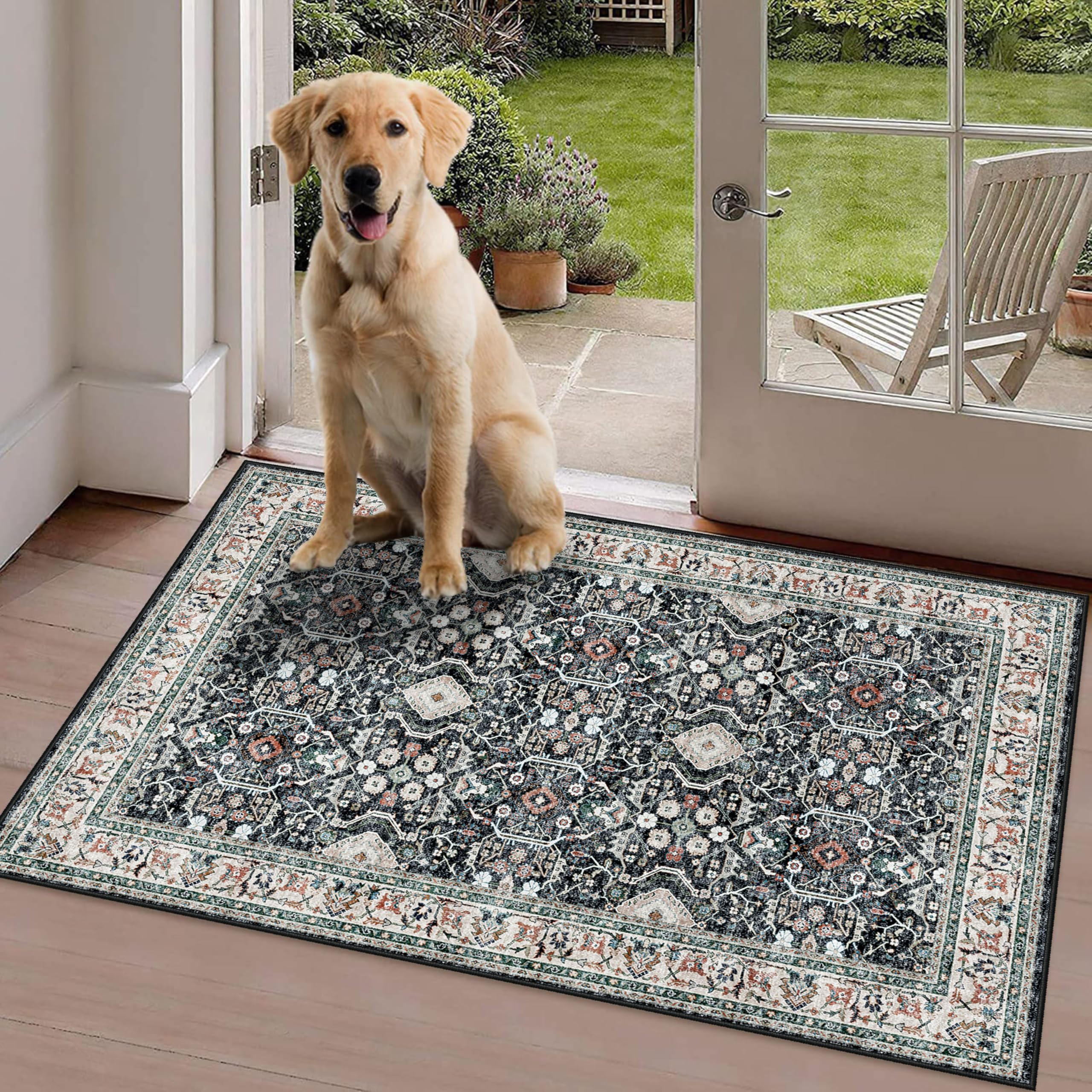 HY HAO YUN LAI Non Slip Runners for Hallways,Washable Hallway Runner Rug,Long Ultra Soft Kitchen Runner Rug,Non Shedding Accent Farmhouse Runner Rugs (Black, 2 X 3)