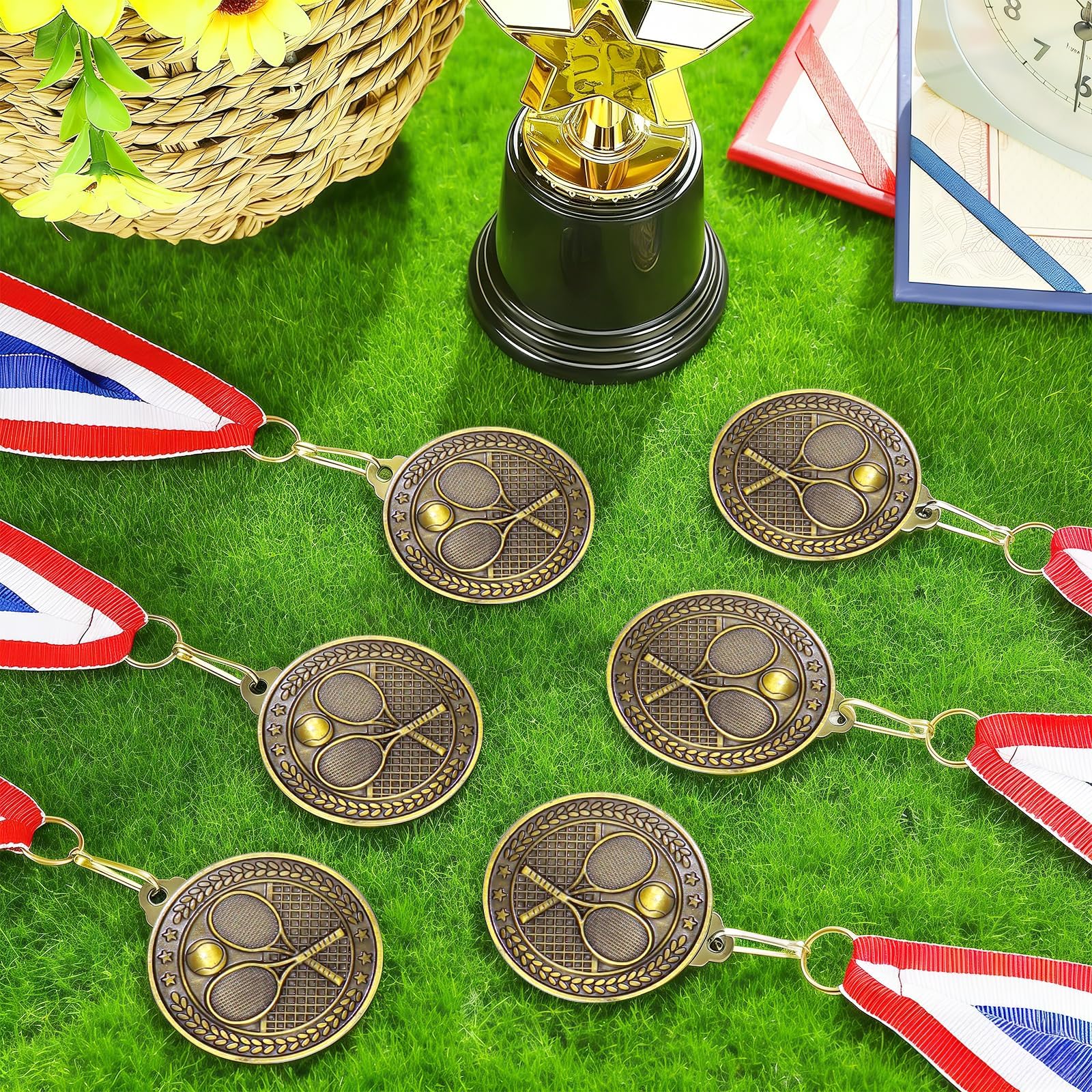 30 medaglie da tennis, 5 cm, medaglie sportive con nastro, medaglie in metallo a tema sportivo per premi, giornata della squadra, tornei, competizioni, regali vincitori, bomboniere