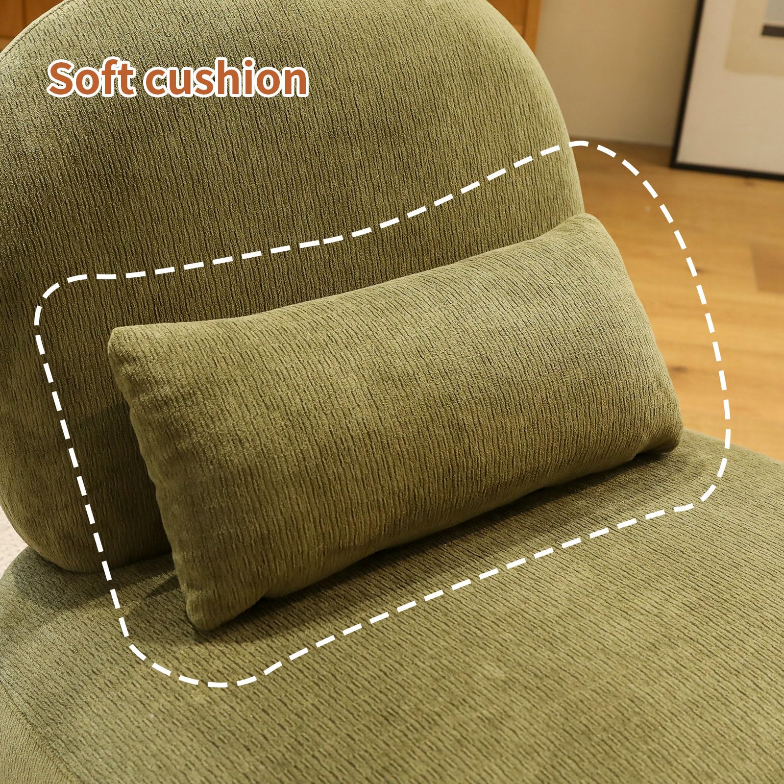 Gemütlicher Samt Sessel Wohnzimmer, Niedlicher Armlehnloser Loungesessel mit Massivholzbeinen, Lesesessel Schlafzimmer für Wohnung, Balkon, Wartezimmer (grün)