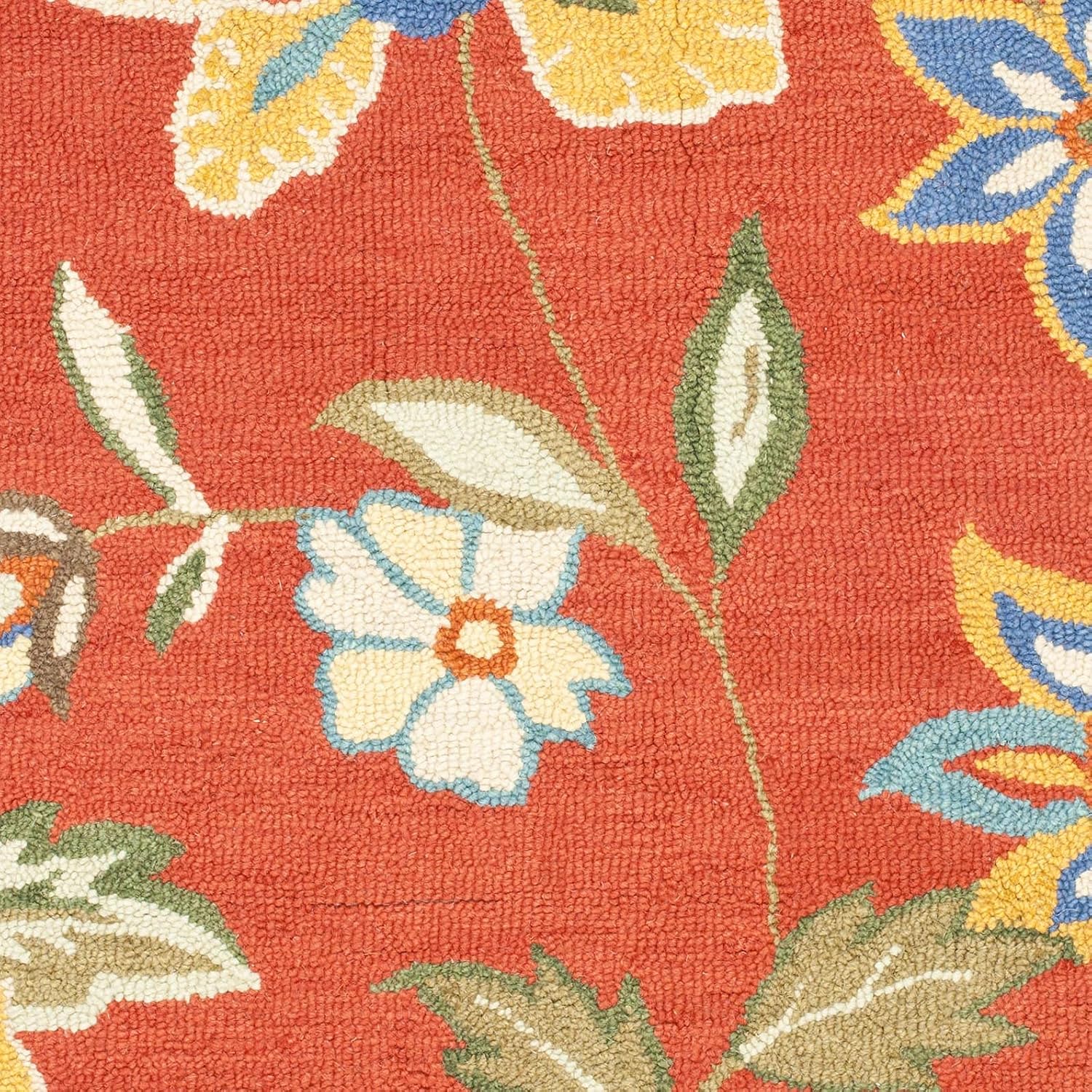 Handmade Blue Floral Wool Square Area Rug