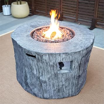 Gray Metal Stone Propane Outdoor Fire Pit Table