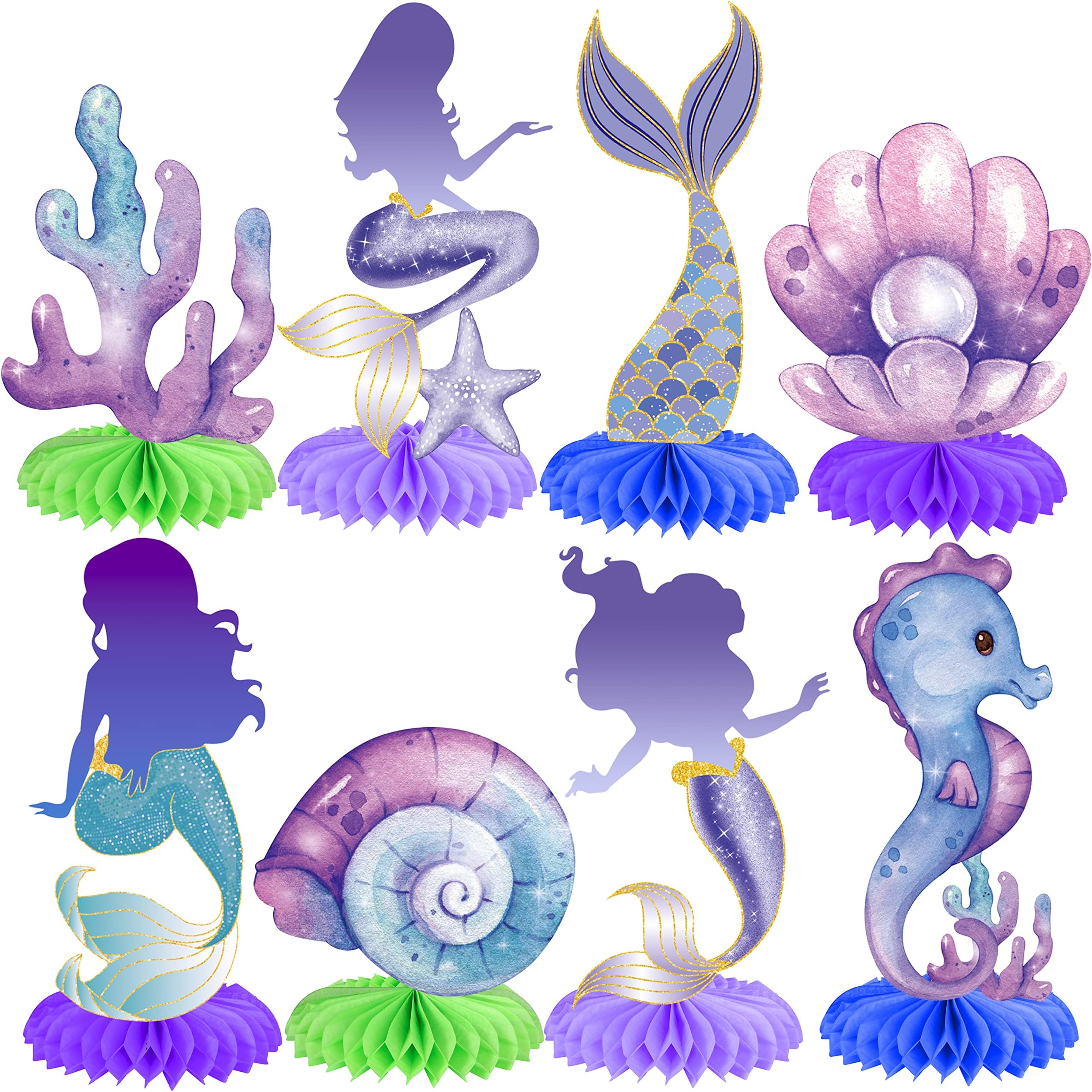 12pcs Mermaid Table Decorations Mermaid Tail Table Honeycomb Centerpieces for Under The Sea Party Favors Baby Shower Supplies