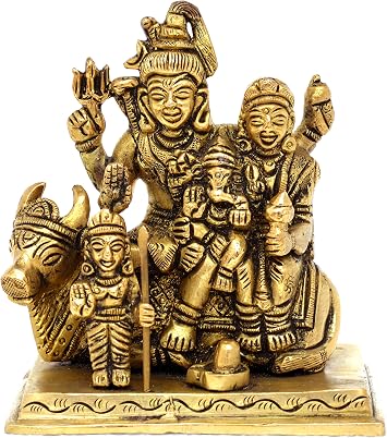 Shiva Parivaar - Shiva Family - Brass Statue - Bholenath Shankar Parvati Ganesh Family Murti Idol - Sculpture
