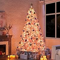 Vista 138 de Yaheetech Árbol de Navidad artificial preiluminado de 4.5 pies con luces blancas cálidas incandescentes, árbol de Navidad preiluminado completo