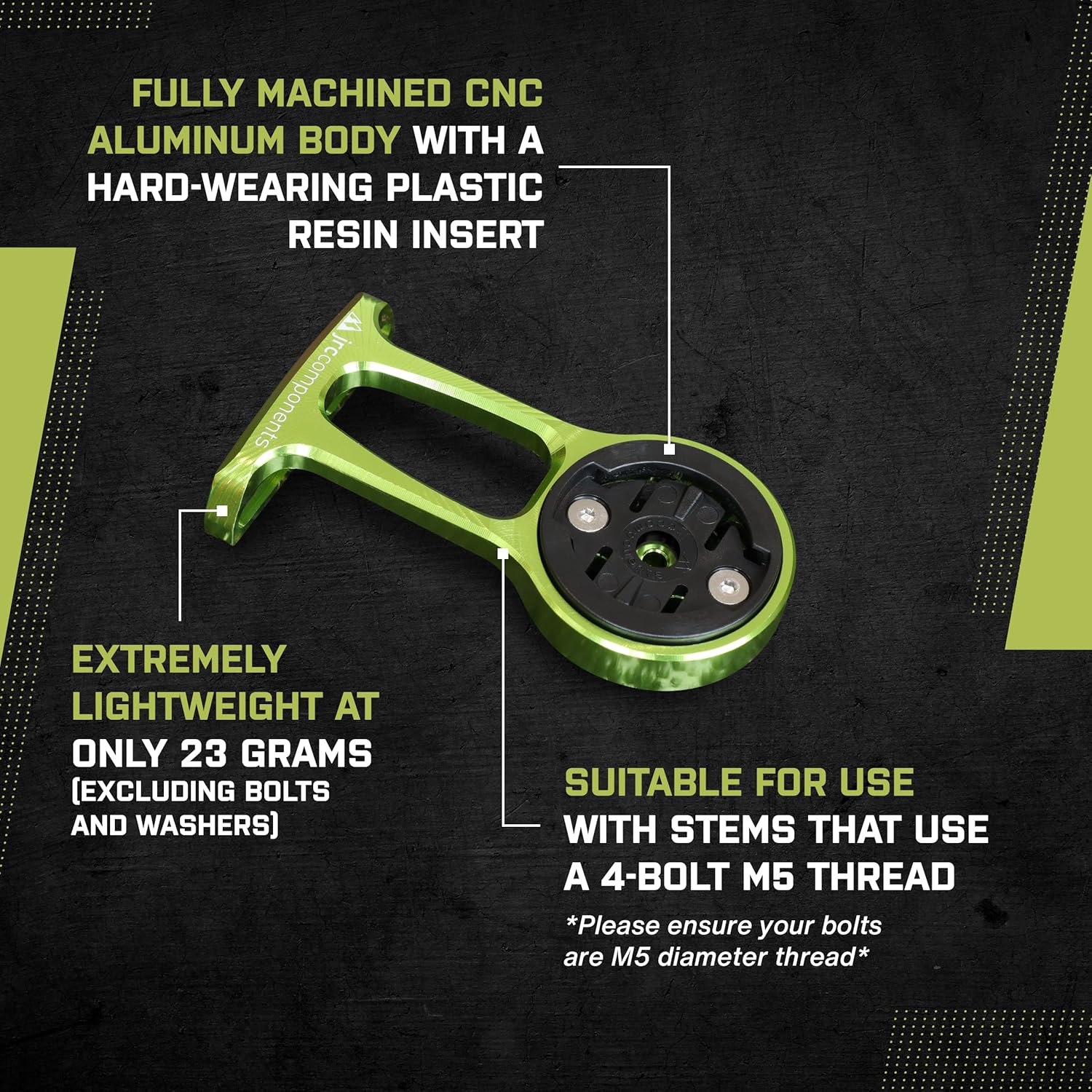 JRC Components Stem Out Front Mount | Compatible with Garmin Edge Series Devices | Lightweight CNC 6061 Aluminium Body - Black