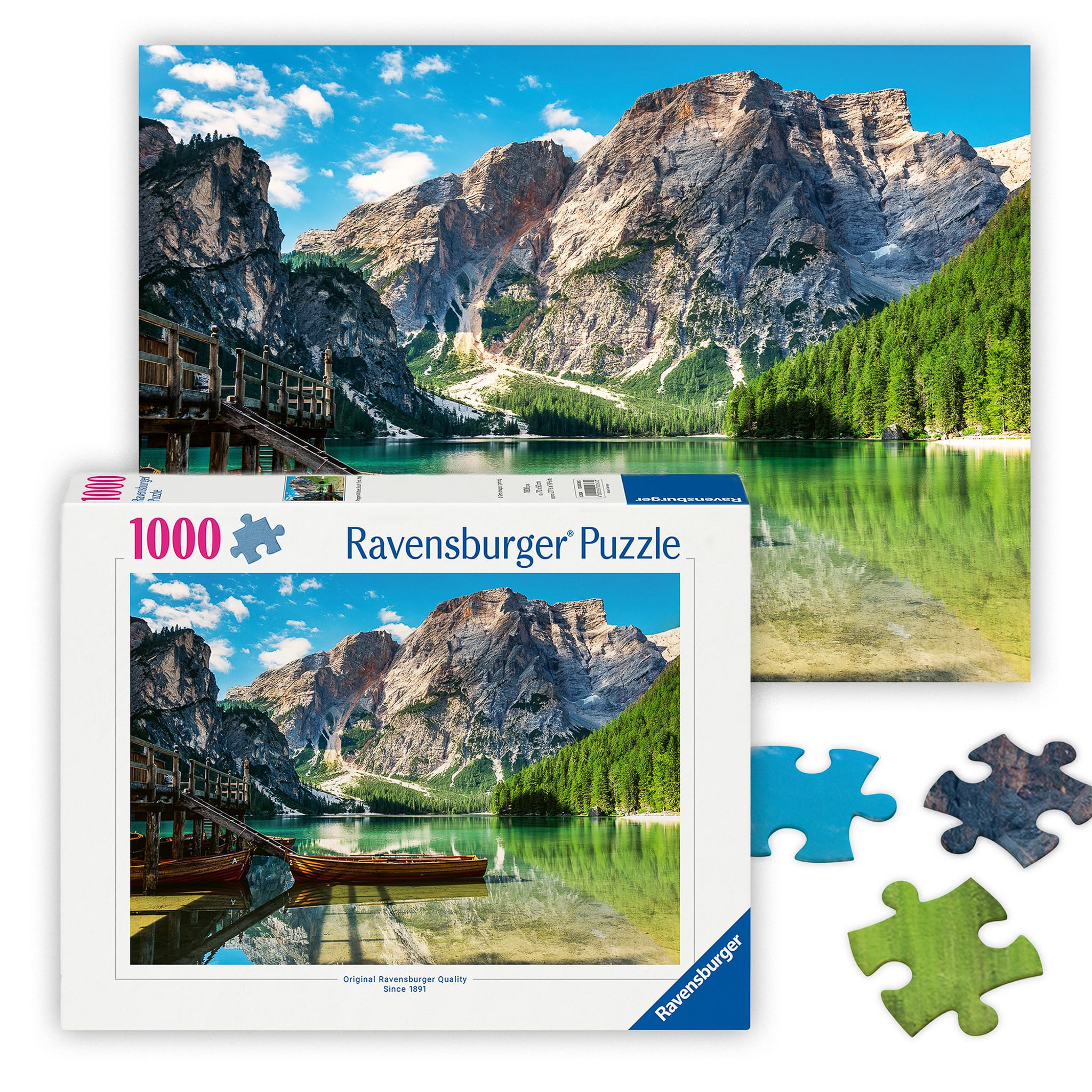 Ravensburger - Adult Jigsaw Puzzle - 1000 piece jigsaw puzzle - Bray Lake in the Dolomites, Italy - Adults and Children from 14 years old - High quality puzzle - Countries & Landscapes - 12000363