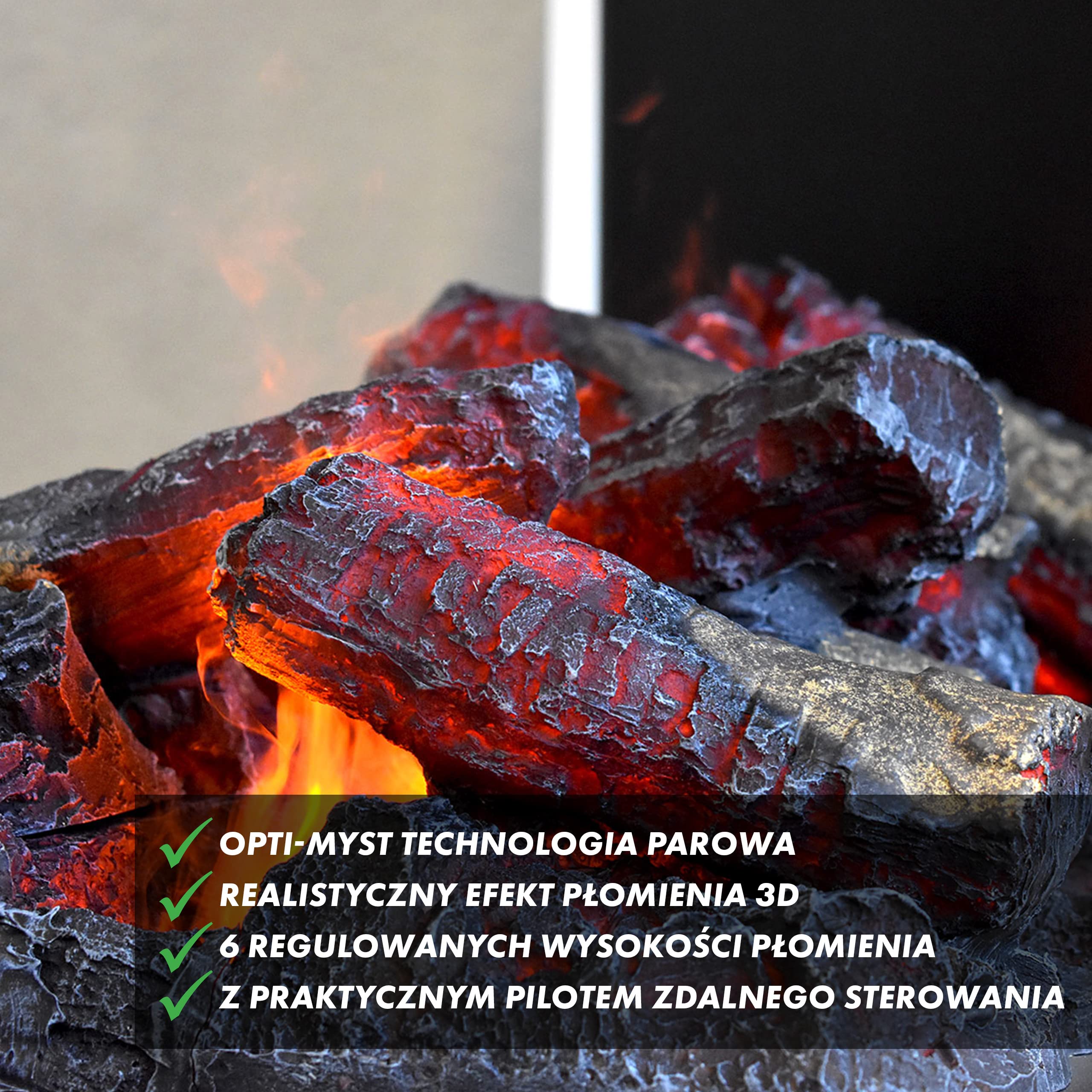GLOW FIRE Kominek stojący na parę wodną SCHILLER - Elektryczny z realistycznym efektem 3D LED, trzaskiem, pilotem, 120x120x37 cm - Opti-Myst 500 z dekoracją drewnianą, Biały