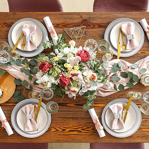 Miniatura 6 de Bokon Juego de 200 platos de carga a granel con servilleteros, 100 platos de plástico redondos de 13 pulgadas, 100 servilletas de malla de diamante