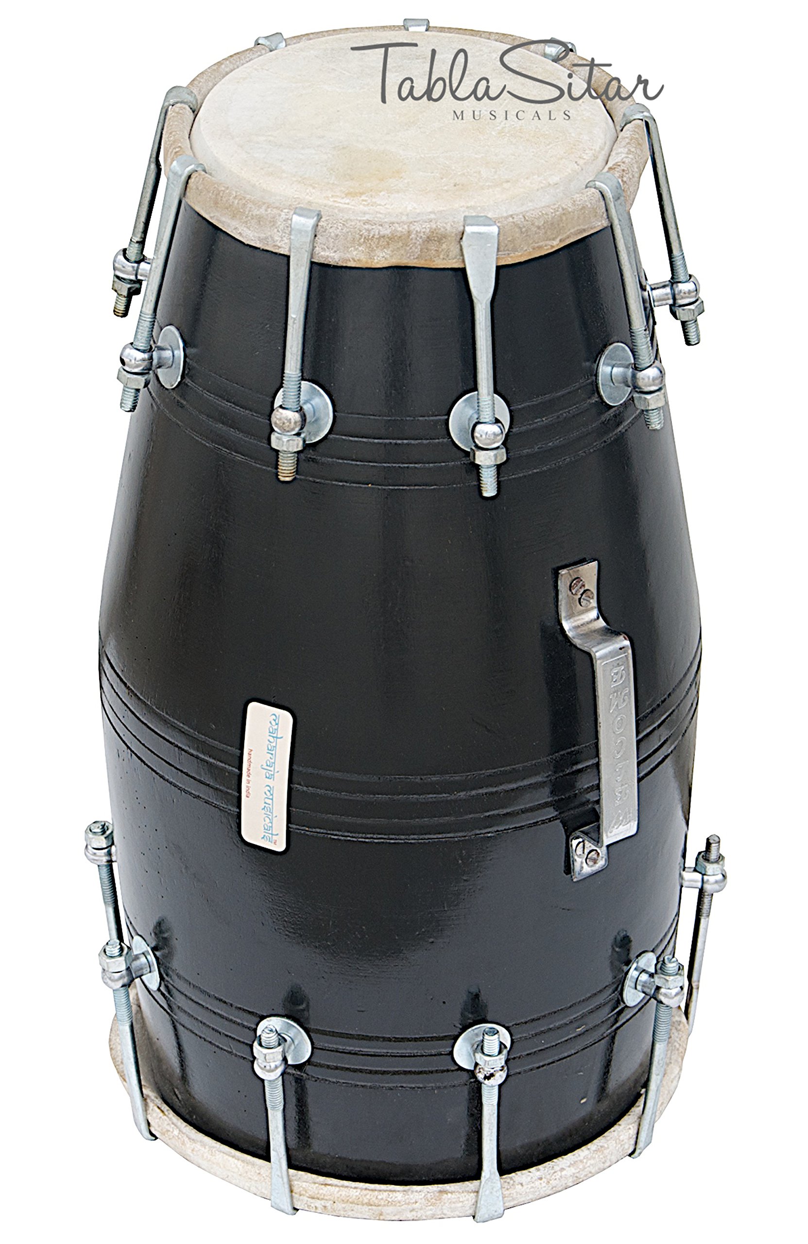 MAHARAJA Black Dholak (Dholki), drewno mango, przykręcane, z torbą, klucz do strojenia (PDI-FJ)