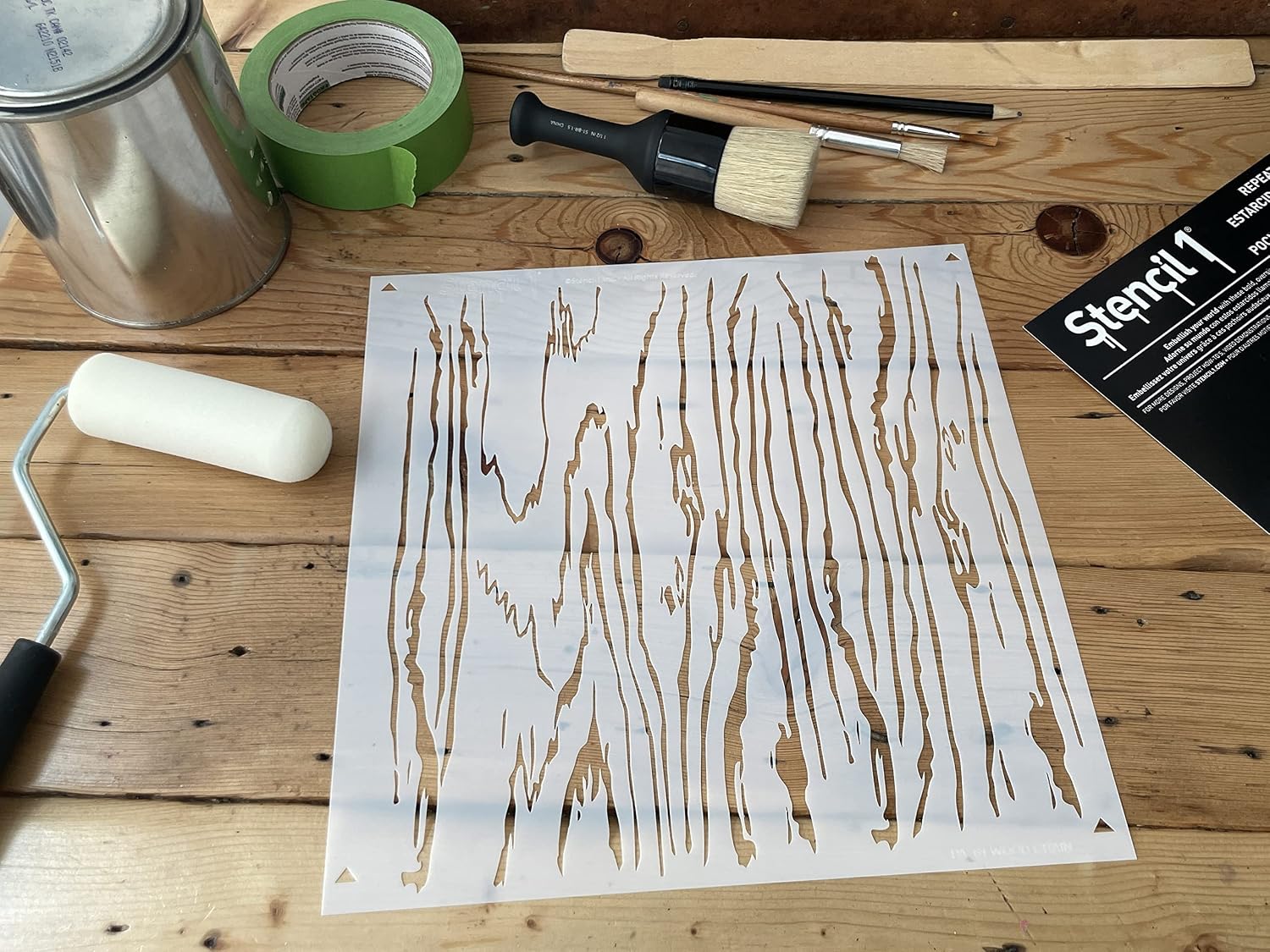 Stencil1 Wood Grain Repeat Reusable Premium Quality Mylar Stencils for Painting Walls, Fabric, Furniture, Crafts, Decor - Allover Wallpaper Effects - 11" x 11”