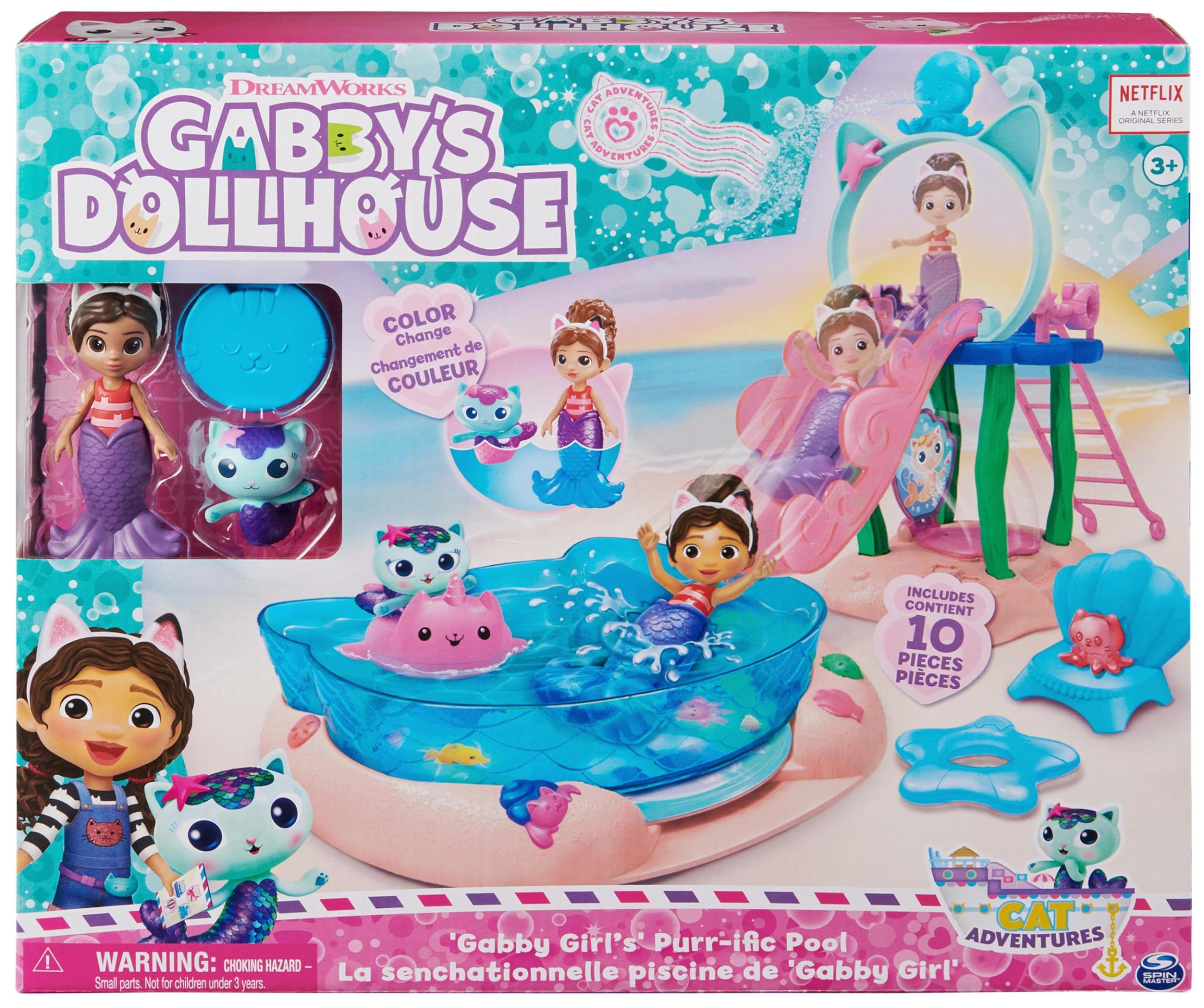 Gabby et la Maison Magique - Gabby Dollhouse - Piscine - 2 Figurines Et Accessoires - Queues de Sirène Qui Changent de Couleur - Dessin Animé Jouet Maison De Poupée - Jouet Enfant 3 Ans Et +