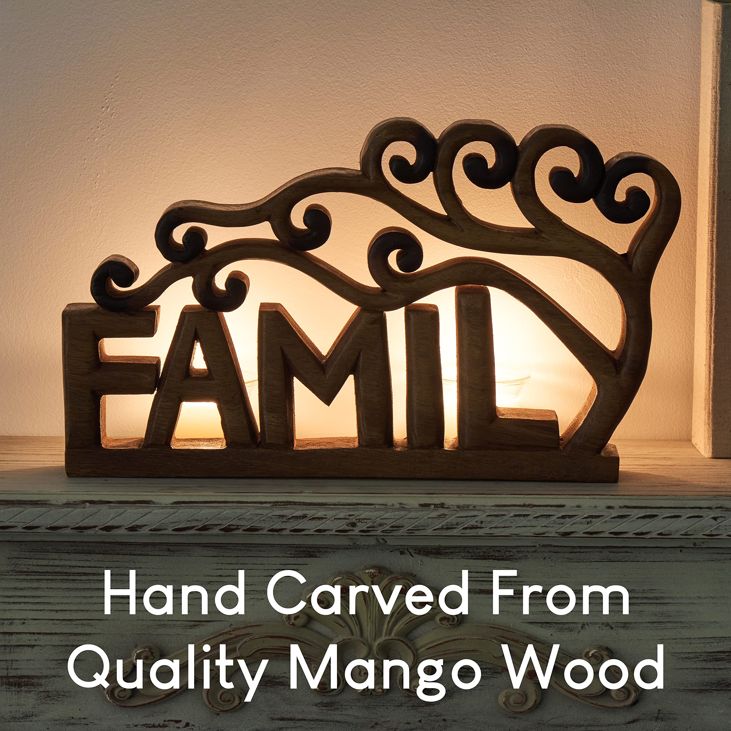 Tapeera Letreros familiares de madera para decoración del hogar, bloque independiente, letras recortadas (familia)