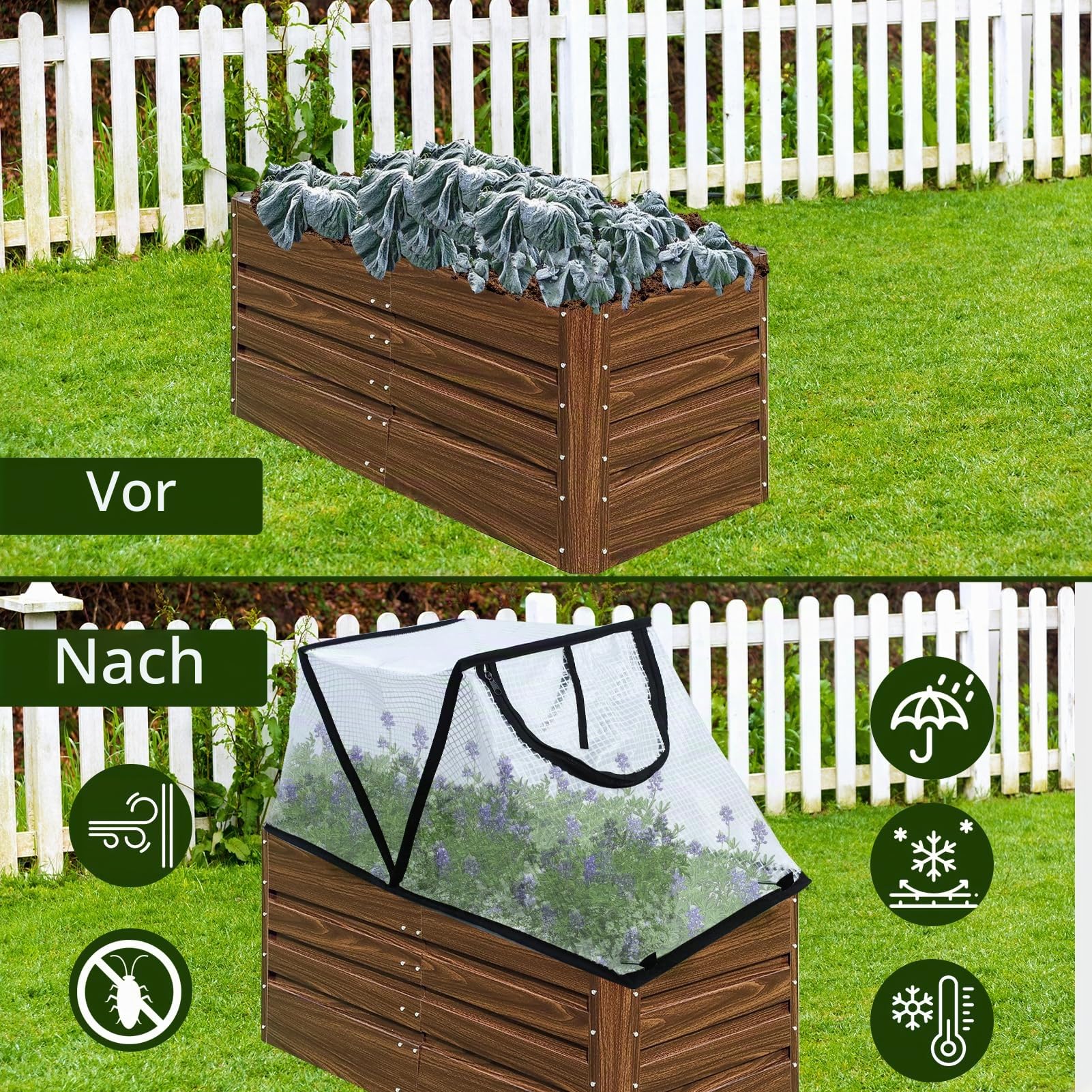 Gartenreihen-Beschleuniger-Pflanzenabdeckung, faltbar, Hochbeet-Abdeckung mit Reißverschluss-Tür, wasserdicht, kleines Gewächshaus, Pflanzenkäfig, Schutz für Gemüse, Blumen, Früchte von Tieren, 78,9 x