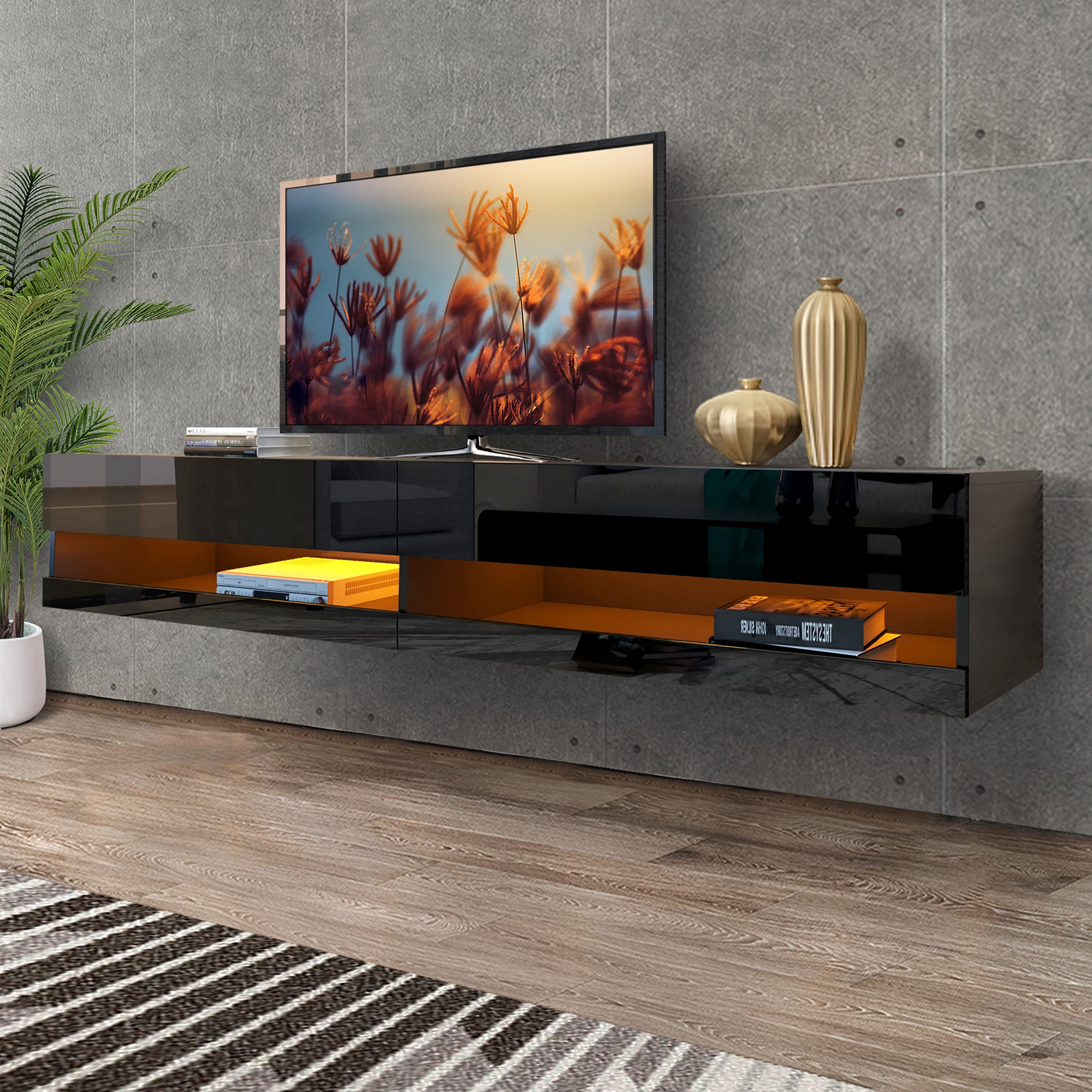 DMAITH 75 inch TV Stand with LED Lights, Floating Entertainment Center Media Console, Wall