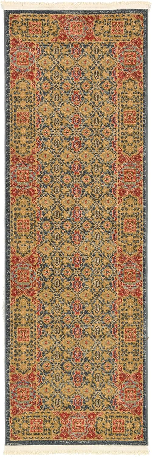 Rugs.com Amina Collection ラグ – 6フィート ランナー ネイビーブルー フラットウィーブラグ 廊下、玄関