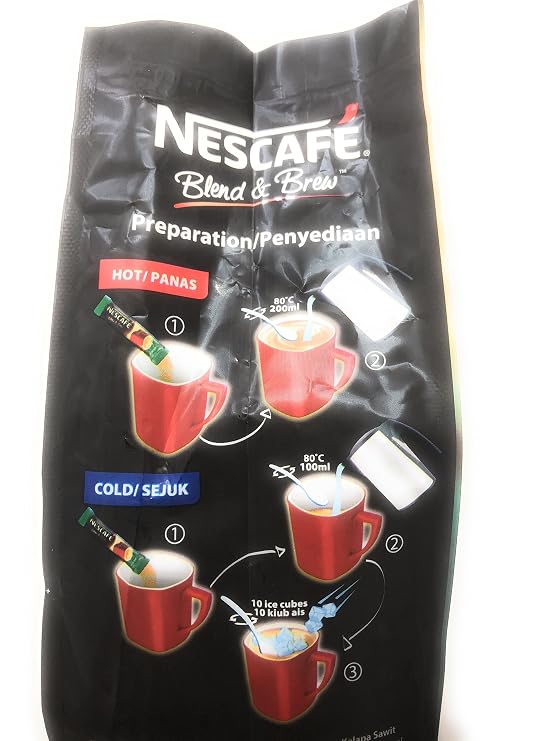 2 Packs Nescafe 3 in 1 Stronger taste than Original Nescafe 3 in 1 Rich Instant Coffee Lebih Kaw Premix Coffee Serve in Cold or Hot 25 Sticks/25 Serving