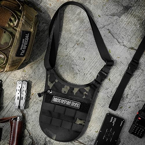 Miniatura 6 de Bolsa bandolera para las axilas para hombre, delgada, antirrobo, bolsa cruzada táctica Molle con cintura elástica., Multinegro.