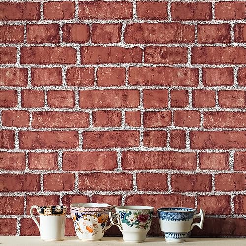 Papel tapiz de vinil, desprendible y autoadherible, con impresión de ladrillos texturizados, antisalpicaduras, ideal para decoración del hogar,