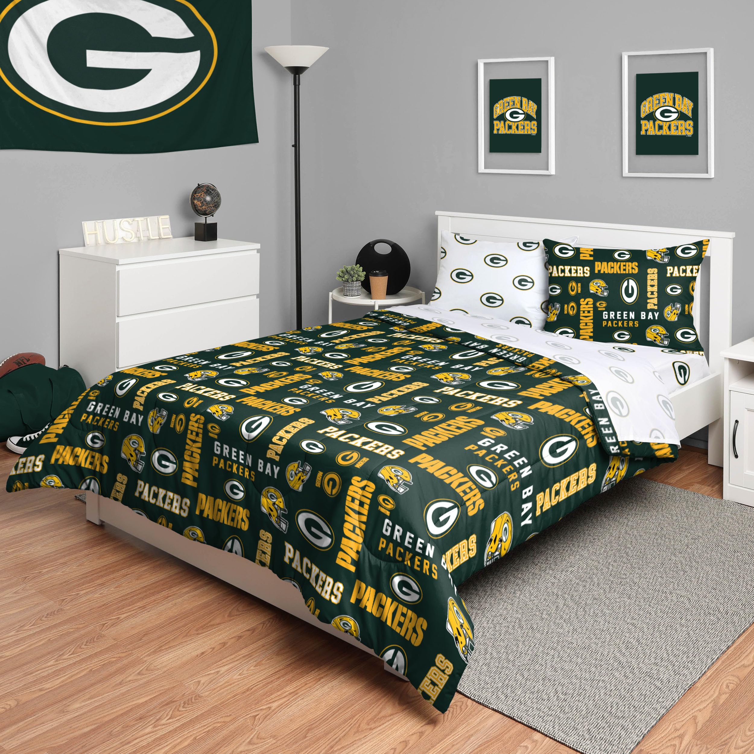 FOCOUnisex-Adult NFL Team Logo Bed in a Bag Comforter, Sheets, Pillow Cases Bedding 5-Piece Set