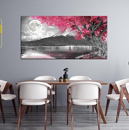 Miniatura 9 de Lienzo de paisaje natural para sala de estar, cuadros de cascada para pared, decoración de pared de árbol azul, listo para colgar, tamaño 60 x 30