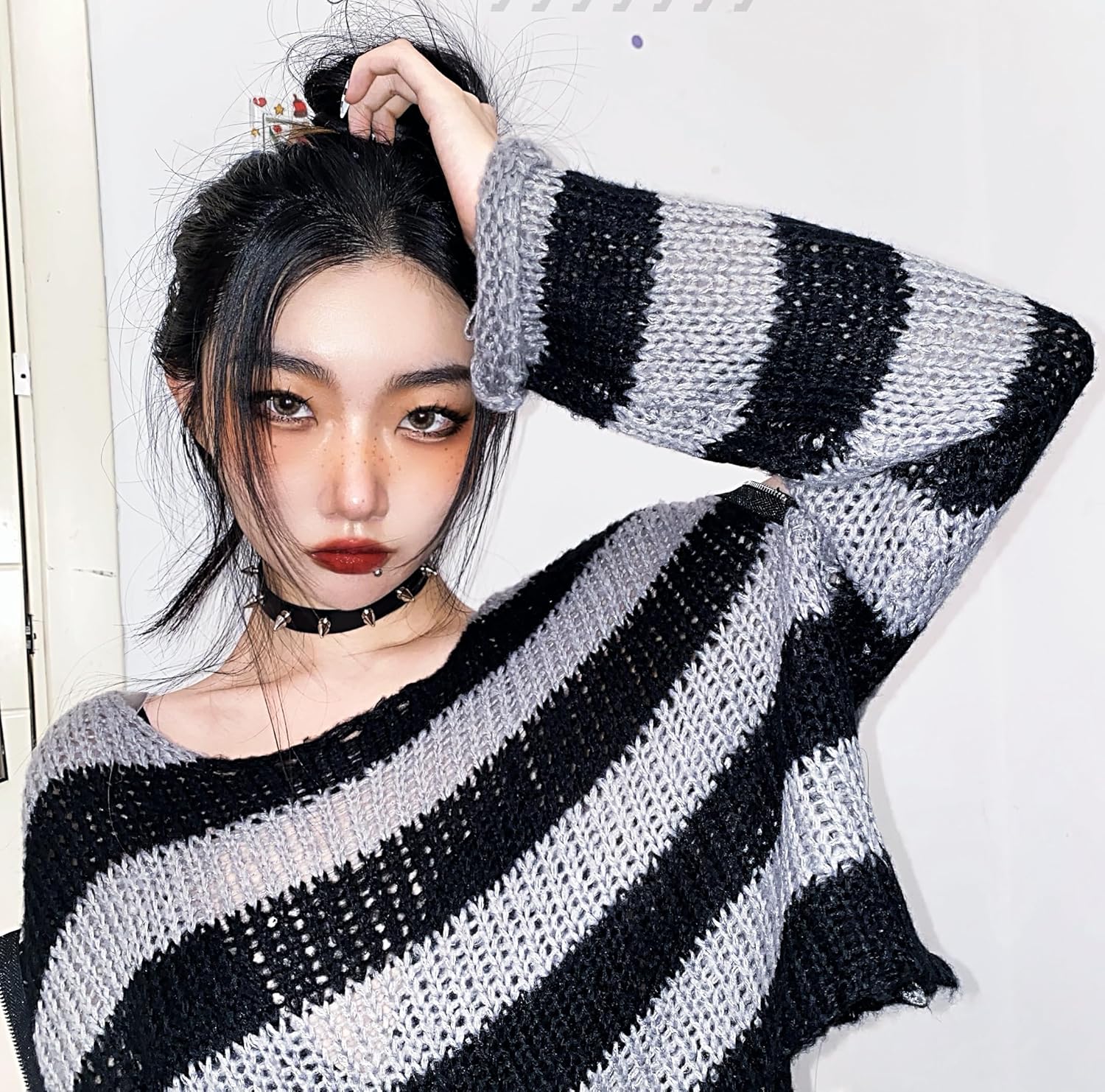 3pcs punk accessories Choker Necklace and spiky bracelet for women men, punk jewelry spiked bracelets studded bracelet leather choker - Image 4