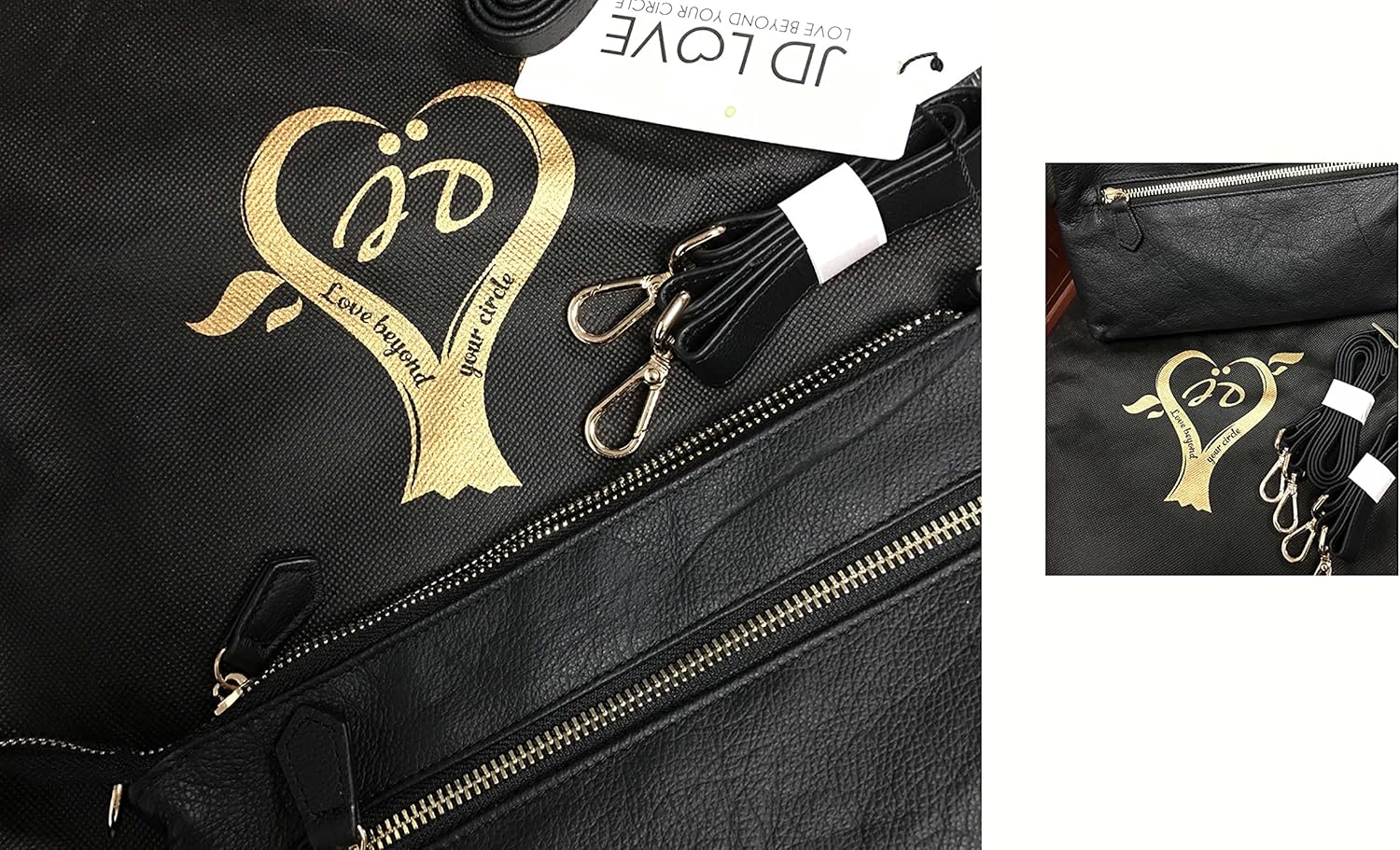 Women’s Premium Black Leather Organizer Shoulder Bag Color: Sleek Black