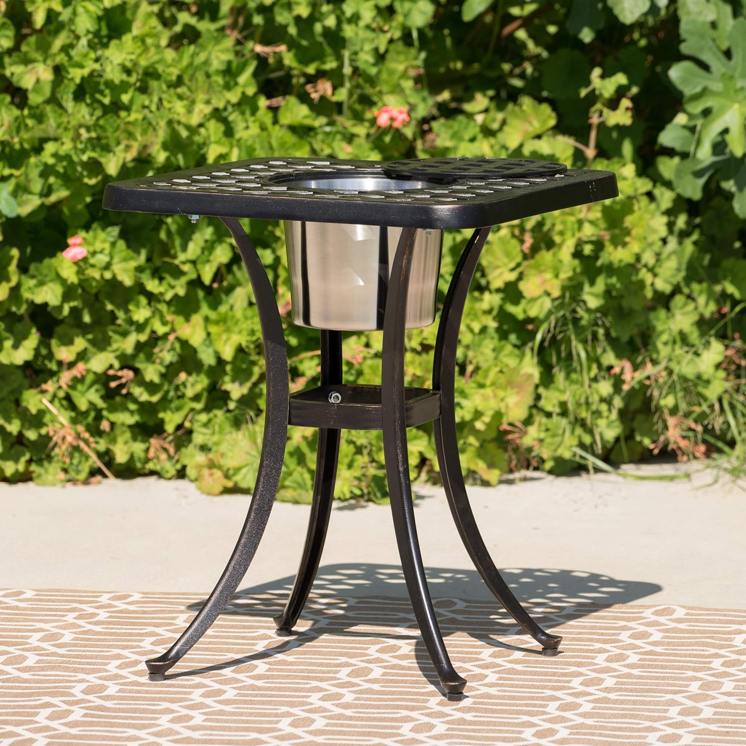 Christopher Knight Home Ava Outdoor Cast Aluminum Chat Table with Ice Bucket, Shiny Copper Finish : Patio, Lawn & Garden