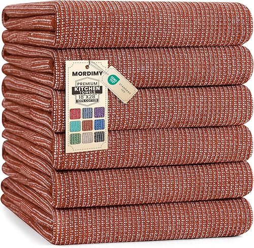 Miniatura 11 de Mordimy Paquete de 6 paños de cocina de alta calidad (18 x 28 pulgadas, negro), toalla de mano grande de algodón, paños planos y de rizo para secar