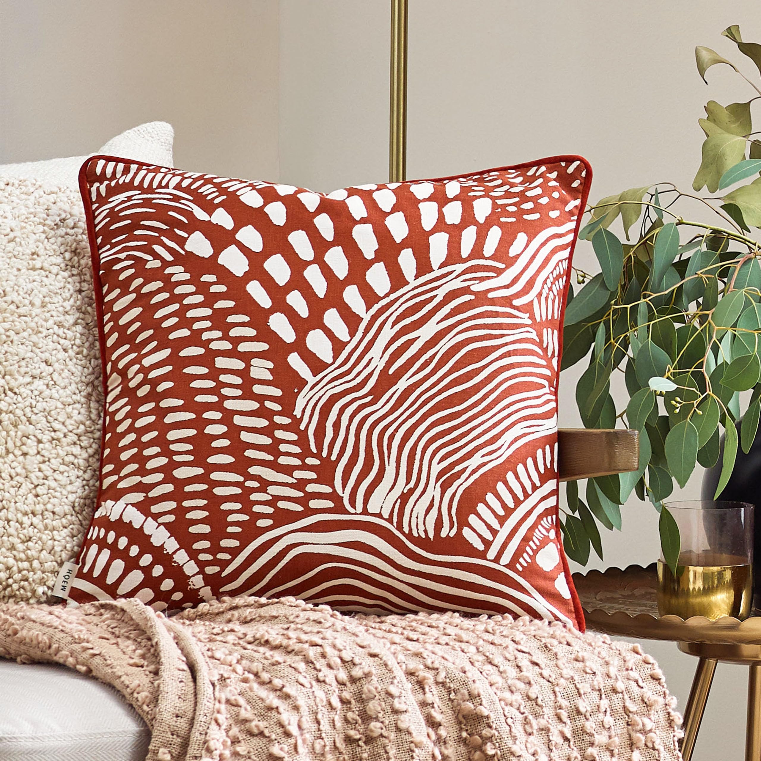 furn. Hoem Nola Abstract Cotton Piped Polyester Filled Cushion, Chestnut