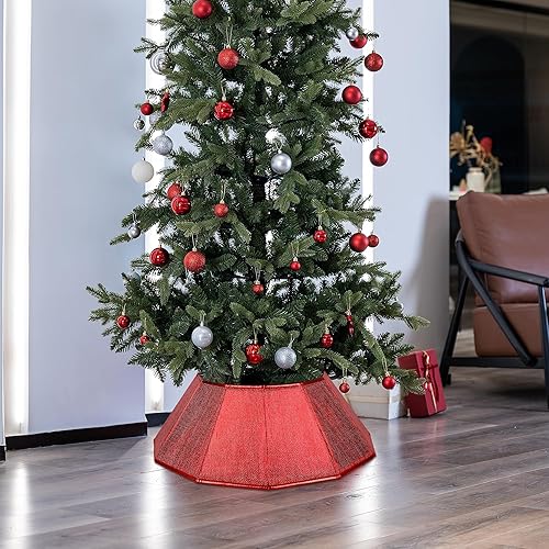 Miniatura 27 de Blissun Collar de árbol de Navidad, falda de árbol de Navidad con lentejuelas, anillo plegable para árbol de Navidad, cubierta de base