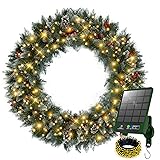 Solar Wreath 60 inch, Outdoor Christmas Wreaths Large with 350 LEDs & 8 Lighting Modes, Lighted Holiday Decorations for Outside 60in