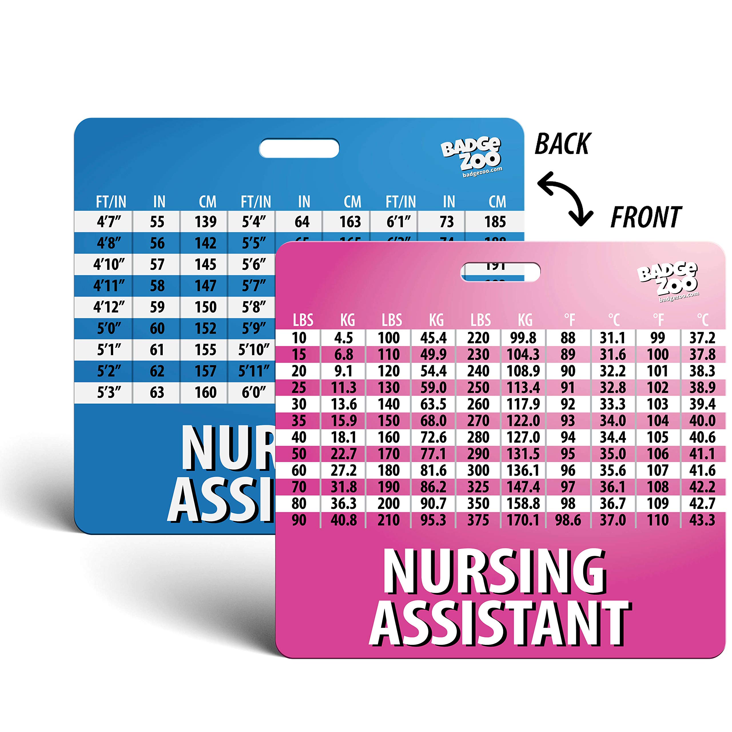 Nursing Assistant Badge Buddy with Weight, Height and Temperature Conversion Pink/Blue - Horizontal Badge Id Card for Nursing Assistants - by BadgeZoo
