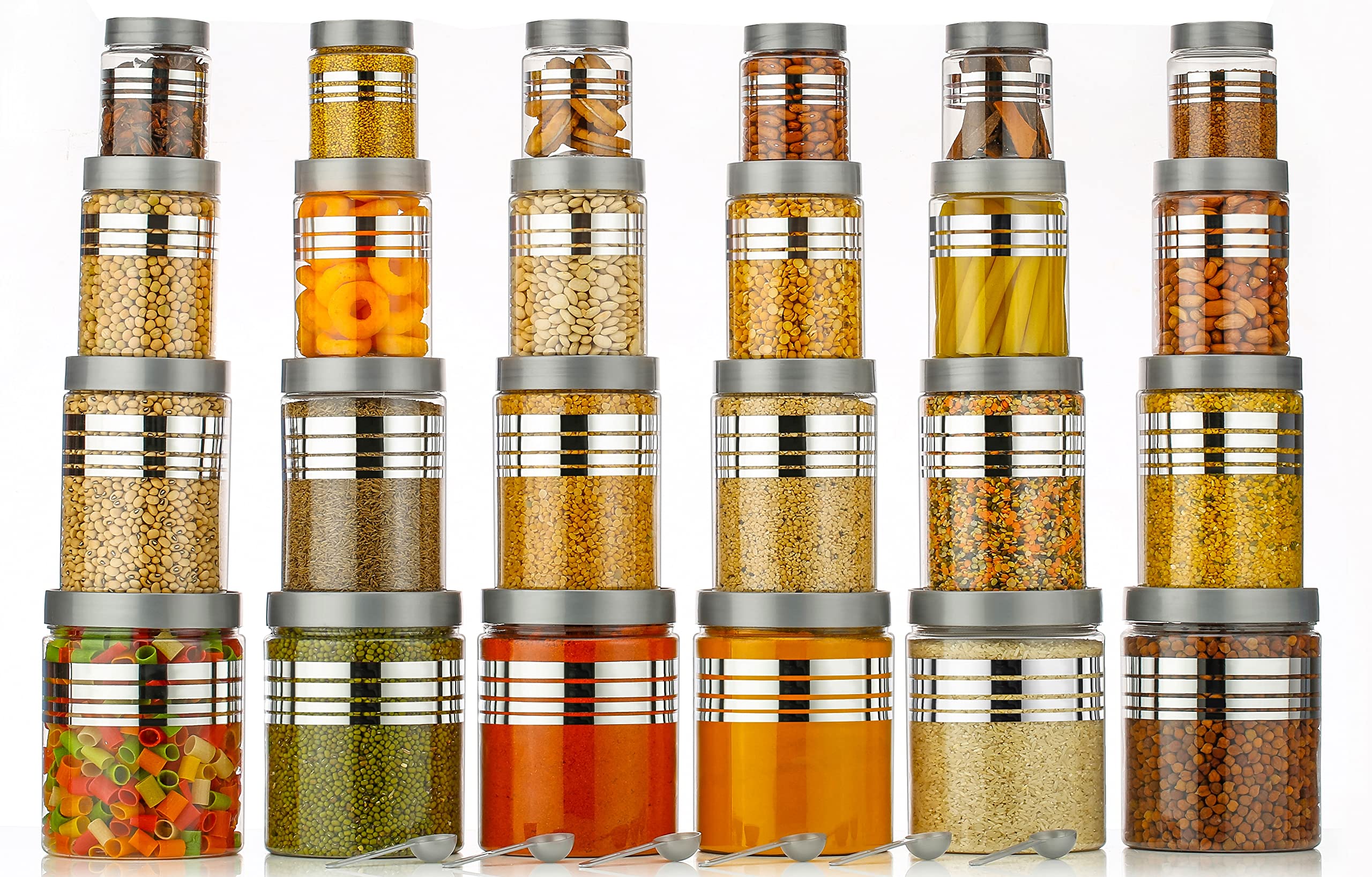 ReeQ Silverline Plastic Storage Containers Jars with Plastic Cap - 100% Food Grade, Airtight, Leak Proof (18 Pcs - Grey) (B0CMYZM6F5) Amazon Price History, Amazon Price Tracker