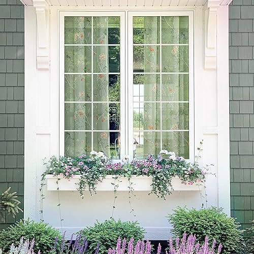 Miniatura 5 de XTMYI Cortinas transparentes verdes de hojas de 96 pulgadas de largo para sala de estar, puerta corrediza de cristal, juego de 2 paneles, cortinas