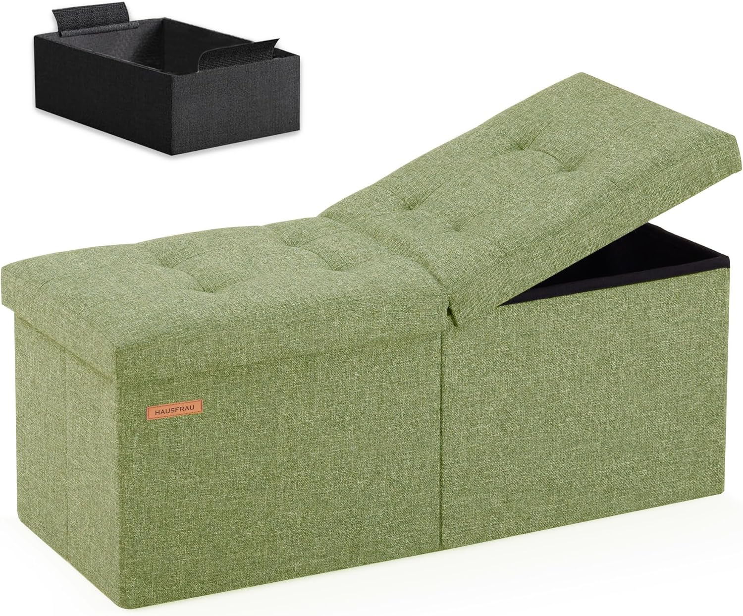 HAUSFRAU 31.5 Inches Ottoman with Storage Bench, Folding Ottoman Bench Small Foot Rest Stool, Bedroom Bench with Flipping Lid, Linen Avocado HAUSFRAU 31.5 Inches Ottoman with Storage Bench, Folding Ottoman Bench Small Foot Rest Stool, Bedroom Bench with Flipping Lid, Linen Avocado