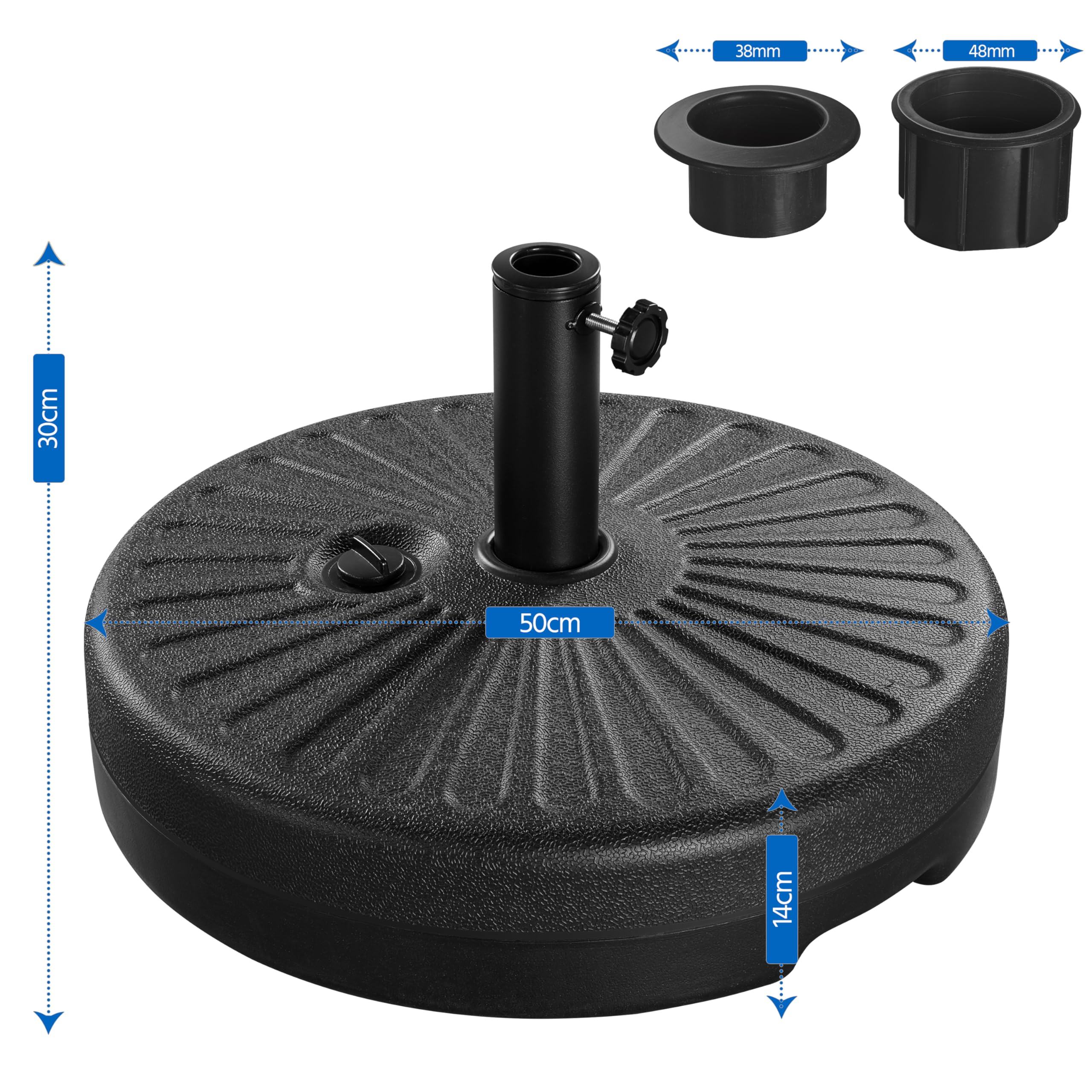 Yaheetech Base per Ombrellone da Giardino in HDPE e Ferro Riempibile con Sabbia o Acqua 22L Supporto per Pali da Ø38mm e Ø48mm Esterno Veranda Terrazza Spiaggia Piscina Patio Nero