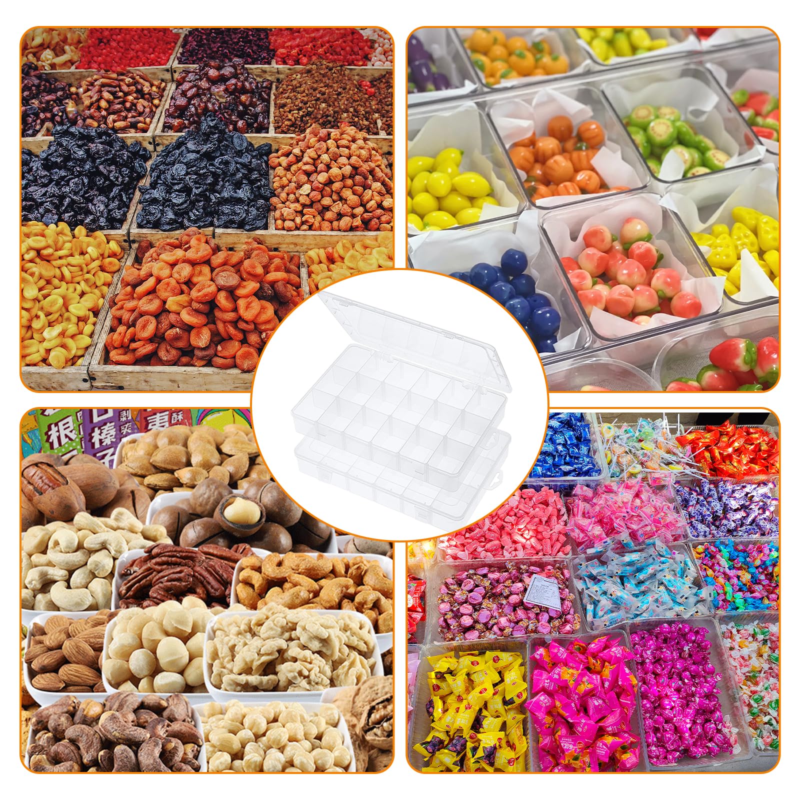 Scatola portaoggetti in plastica trasparente con divisori regolabili, organizer portatile per perline trasparenti per orecchini, gioielli, con coperchio, per ami da pesca e medicine, 8 griglie