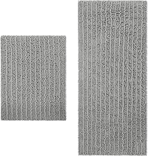 Arotive Alfombras de baño de chenilla, 2 piezas, tamaño de alfombra de baño de 24 x 16 y 47 x 17 pulgadas, color gris, paquete de 2 artículos