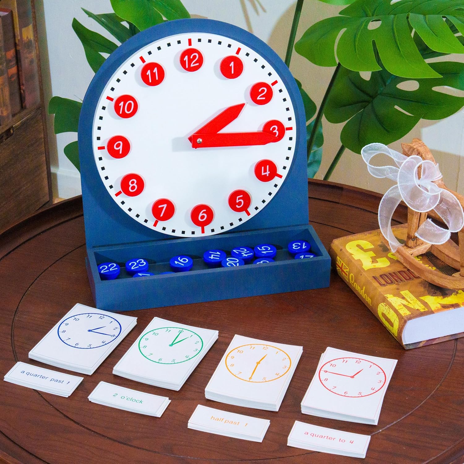 Premium Montessori Learning Clock- 12-inch Solid Beechwood Teaching Clock with Movable Hands & Numbers, Math & Sensory Toys for Kids Ages 3-8+, Homeschool & Classroom Materials (3.85 lbs)