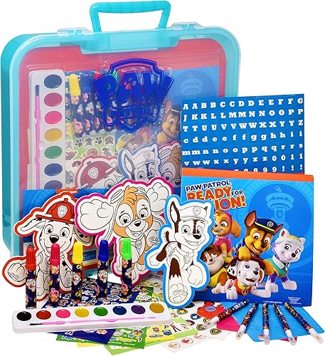 PAW Patrulla - Juego de libros para colorear y actividades, kit de arte de manualidades sin desorden para niños, incluye bloc de dibujo, marcadores,