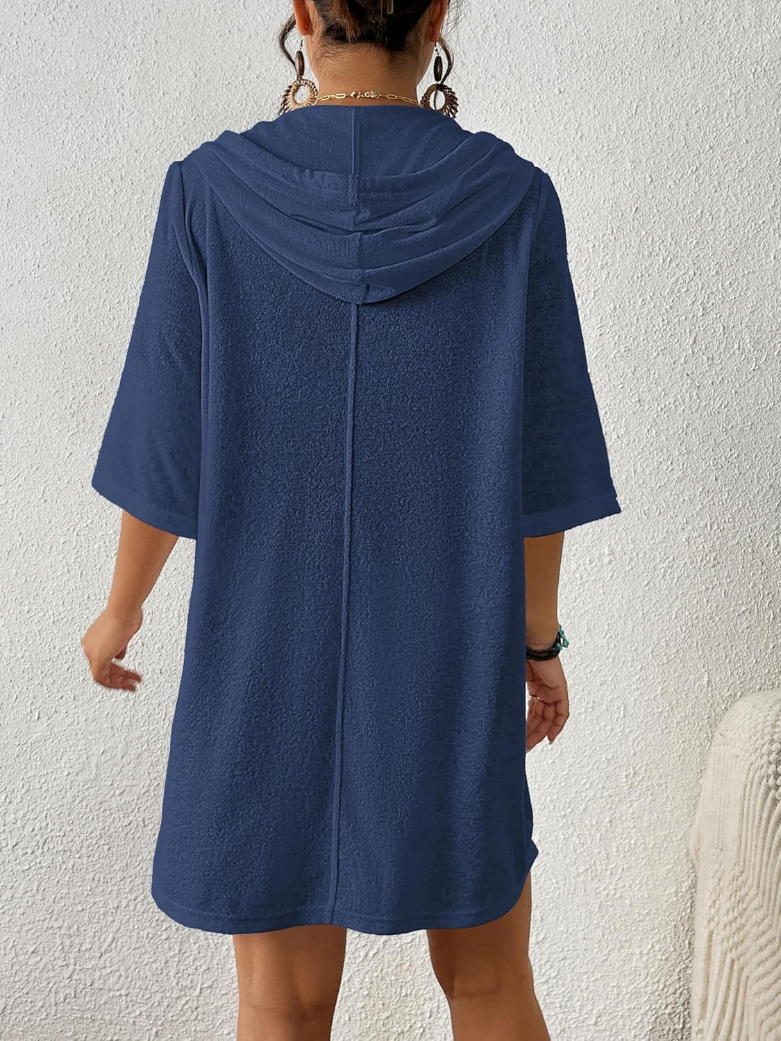 Bsubseach Terry Cloth Swim Coverup - Women Long Sleeve Hooded Swimsuit Coverup Zipper Beach Coverups Robes with Pockets - Image 3